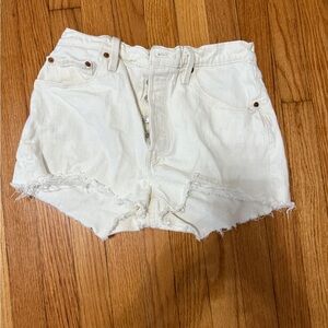 White Levi 501 Frayed Hem Shorts